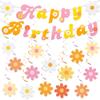 26 PCS Groovy Party Banners Boho Happy Birthday Decorations Daisy Flower Hanging Swirls Retro Hippie Ceiling Streamers for Two Groovy Retro Party Supplies view 1