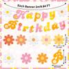 26 PCS Groovy Party Banners Boho Happy Birthday Decorations Daisy Flower Hanging Swirls Retro Hippie Ceiling Streamers for Two Groovy Retro Party Supplies view 2