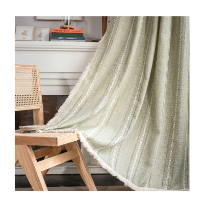Gualiy Living Room Curtains Modern, Curtains for Bedroom Windows 2 Panels Stripes Embroidered Country Style Window Curtains Blackout 52 inch Width Green Thermal Curtains 102 inch Length
