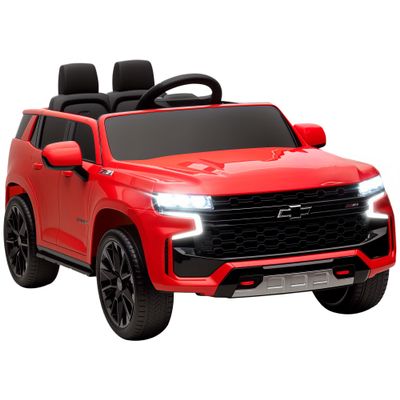 Aosom Licensed Chevrolet Tahoe Ride On Car, 12V 7AH Battery Power Ride On Toy with Parent Remote Control, LED Lights, Music, 4 Wheeler Suspension, 3 Speeds, Kids Electric Vehicle for Aged 3+, Red
