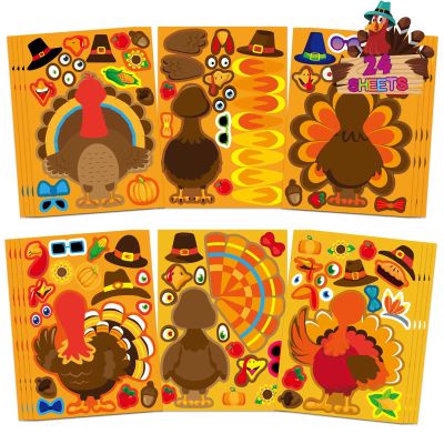 Make a Turkey Stickers 24PCS Thanksgiving Stickers for Kids Turkey Face Sticker Make Your Own Turkey Sticker Thanksgiving Party Favors DIY Crafts Stickers Classroom Teacher Reward