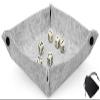Cyber-Deals Dice Rolling Tray Portable Folding Grey Felt Mat + (6) Pip Dot Dice with Velvet Pouch Bundle Set (15mm Light Ivory, Rounded) view 1