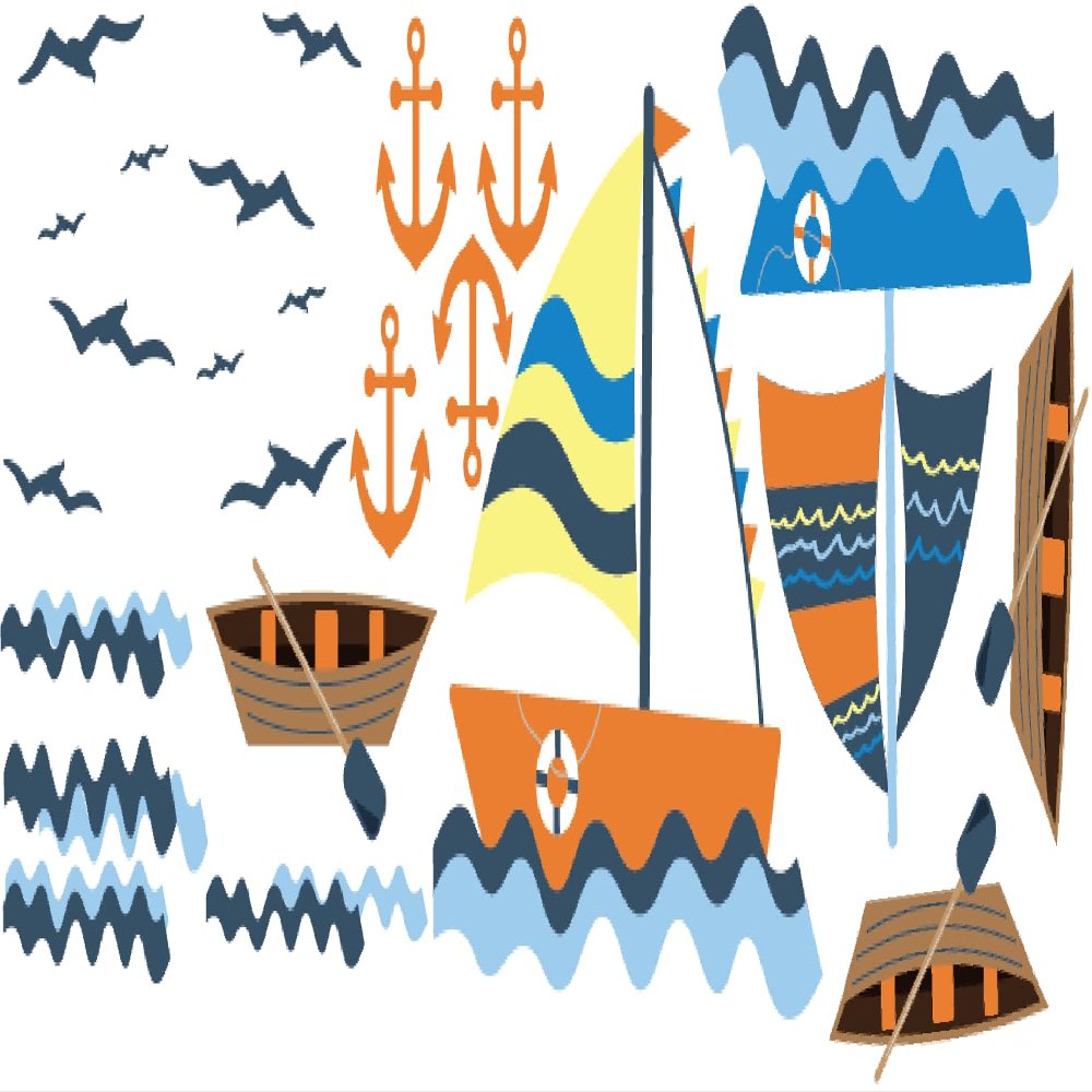 Wall Decal for Kids - Boats, Anchors, Seagulls, Waves - Cute Decor for Kids Rooms - Made in USA (Boats, Large)