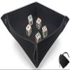 Cyber-Deals Dice Rolling Tray Portable Folding Felt Mat + (5) Poker Dice with Velvet Pouch Bundle Set [Black Tray, White Dice (Clubs Ace, Squared)] view 1