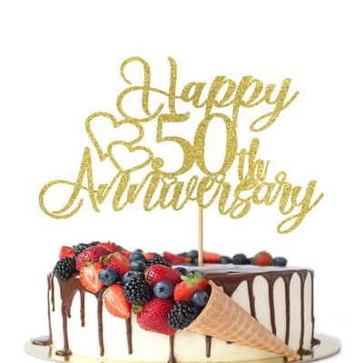 Crseniny 50th Anniversary Cake TopperCompany 50 Anniversary Party Decorations,50th Birthday/Wedding Anniversary/Golden Wedding Party Decorating supplies Gold Glitter