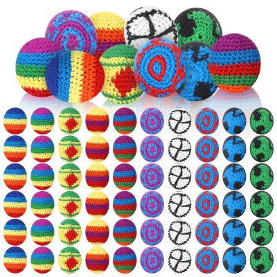 Libima 60 Pcs Multicolored Assorted Woven Kickball Knitted Kick Balls Crochet Geometric Pattern Hacky Ball, Woven Kindergarten Toys for Indoor Outdoor Carnival Supplies