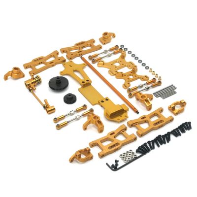 24PCs Metal C Seat Steering Cup Swing Arm Central Drive Shaft Pull Rod Second floor Board Shock Tower Board Gear for WLtoys 144001 144002 144010 RC Car Upgrade Spare Parts RC Car Accessories (Gold)