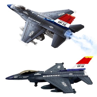 OTONOPI Fighter Jet Toy F-16 Toy Jets for Kids Military Plane Army Air Force Pull Back Fighter Toy diecast Metal Aircraft with Spray Effect Lights and Sounds for Boys Girls Age 3-12+ (F 16 Blue)