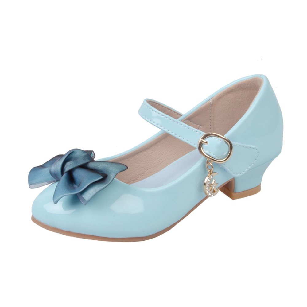 CsgrFagr Children Shoes with Single Shoes Fashion Leather Shoes Versatile Bow Small Leather Shoes Single Shoes (Blue, 1 Big Kids)