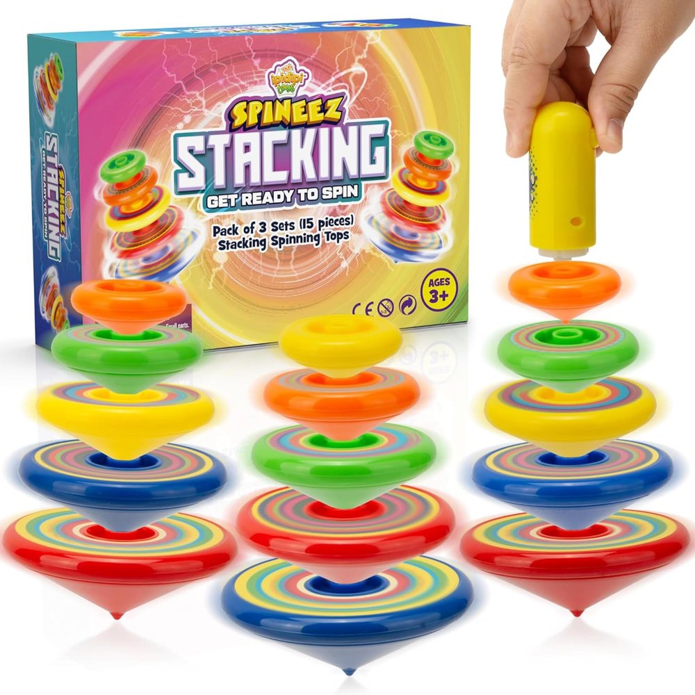 IPIDIPI TOYS Spineez Stacking Spinning Tops for Kids  Set of 3, 15-Piece UFO Spinner Toys, Easter Basket Stuffers for Kids, Birthday Party Favors, Goodie Bag Stuffers, School Prizes for Boys & Girls
