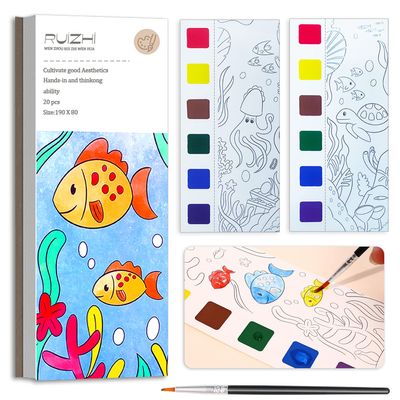 JUNQIU Watercolor Coloring Books for Kids Ages 4-8, Pocket Watercolor Painting Book for Toddlers, Easter Basket Stuffers For Girls Boys, Stocking Stuffers For Kids