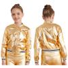 YiZYiF Kids Girls Boys Jazz Modern Dance Disco Costume Metallic Bomber Jacket Coat Top Zip Up Halloween Outerwear Gold 6 Years view 1