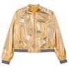 YiZYiF Kids Girls Boys Jazz Modern Dance Disco Costume Metallic Bomber Jacket Coat Top Zip Up Halloween Outerwear Gold 6 Years view 2