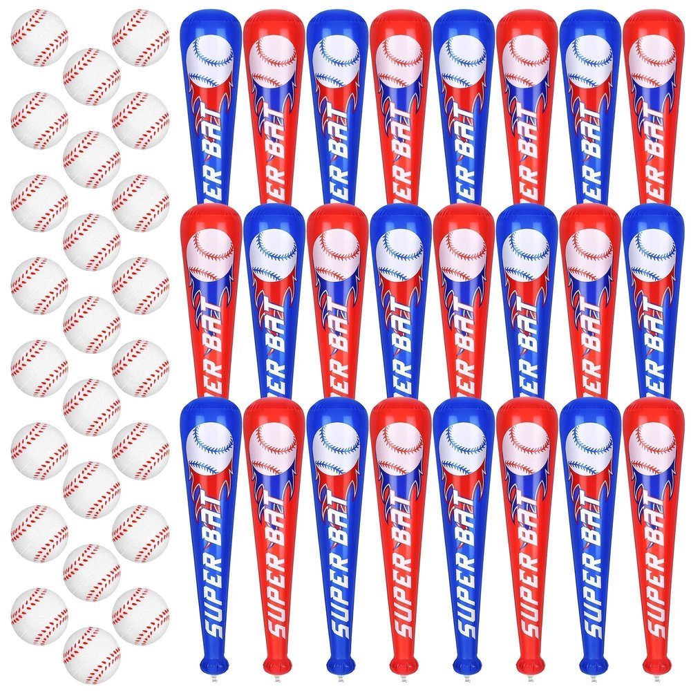 durony 24 Sets Inflatable Baseball Bats and Foam Baseball Sports Stress Ball Sports Party Decorations for Baseball Party Supplies Sports Theme Favors