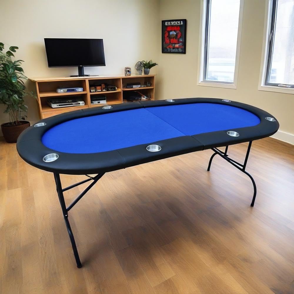 INO Design Foldable Poker Table for 8 Players 73" Light Series with Cup Holders, Blue