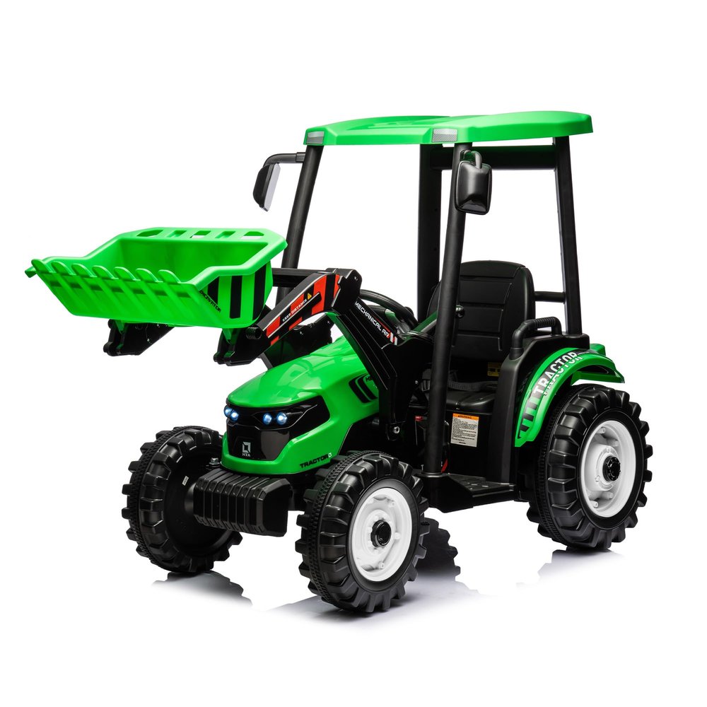 Kidsera 24V Ride on Tractor with Front Loader, Ride On Excavator with 24volt Dual Motors 4-Gearbox Metal Frame Kids Electric Vehicles 24V Power Wheels 24v Ride on Toys for Big Kids (Green)
