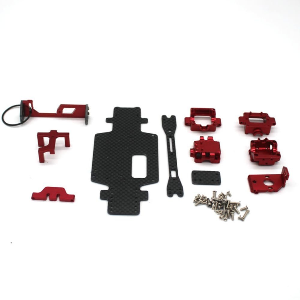Carbon Chassis Second Floor Metal Servo Mount Gear Box Motor Base Set, 5 Colors Available, for WLtoys P929 P939 K969 K979 K989 K999 284131 1/28 RC Car Modification Spare Parts (red)