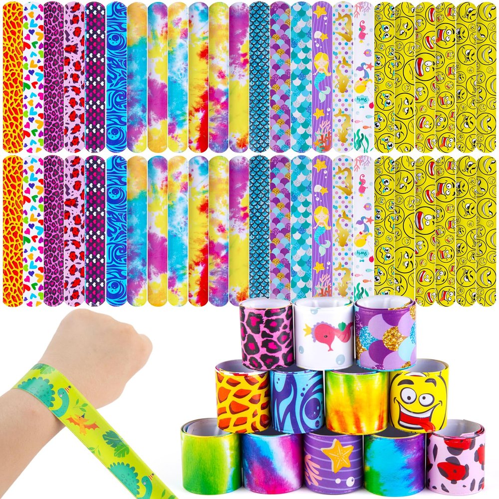 AMOR PRESENT 48 PCS Slap Bracelets for Kids, Snap Bracelet End of Year Gifts from Teacher Classroom Prizes Birthday Party Favors Goodie Bags Stuffers