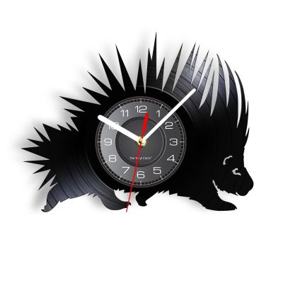 OTKU 12 Inch-Wall Clock Hedgehog Silhouette Vinyl Record Wall Clock for Nursery Kid Bedroom Woodland Animal Cut Out Music Album Silent Quartz Wall Clock for Vintage Room Decoration