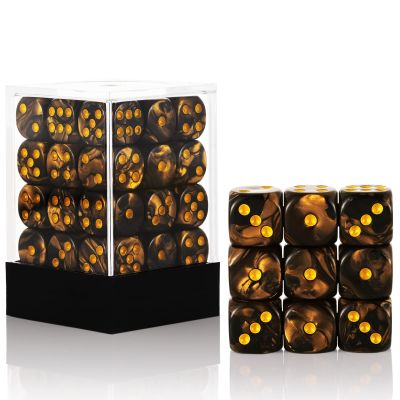 36 of Pack 12MM 6 Sided Dice Set,Two Colours D6 Game Dice Set, 6 Sided Standard Dices for Yahtzee, Bunco,with Portable Plastic Box(Golden+Black)