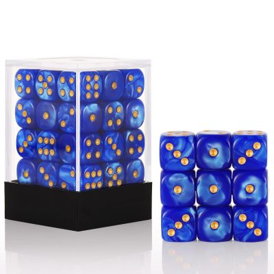 36 of Pack 12MM 6 Sided MINI Dice Set,Pearl Pattern Game Dice Set, 6 Sided Standard Dices for Yahtzee, Bunco or Teaching Math,with Portable Plastic Box(Deep Blue Pearl)