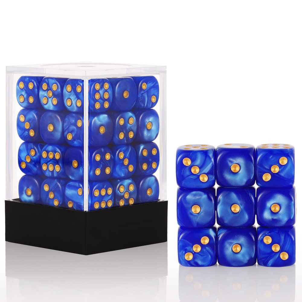 36 of Pack 12MM 6 Sided MINI Dice Set,Pearl Pattern Game Dice Set, 6 Sided Standard Dices for Yahtzee, Bunco or Teaching Math,with Portable Plastic Box(Deep Blue Pearl)