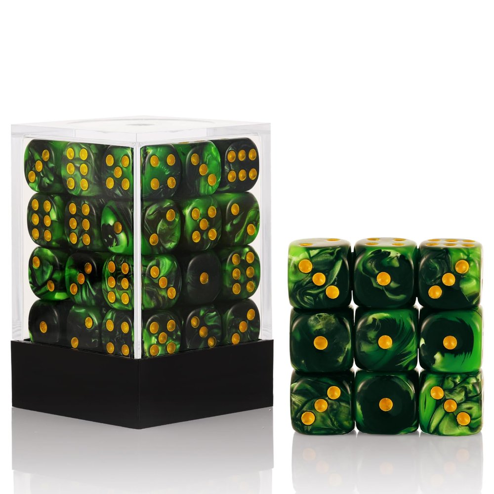36 of Pack 12MM 6 Sided MINI Dice Set,Two Colours D6 Game Dice Set, 6 Sided Standard Dices for Yahtzee, Bunco or Teaching Math,with Portable Plastic Box(Grass Green+Black)