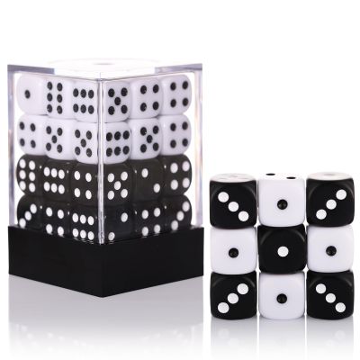 36 of Pack 12MM 6 Sided MINI Dice Set,Solid White and Solid Black Game Dice Set, 6 Sided Standard Colored Dices for Tenzi, Bunco,with Portable Plastic Box(White+Black)