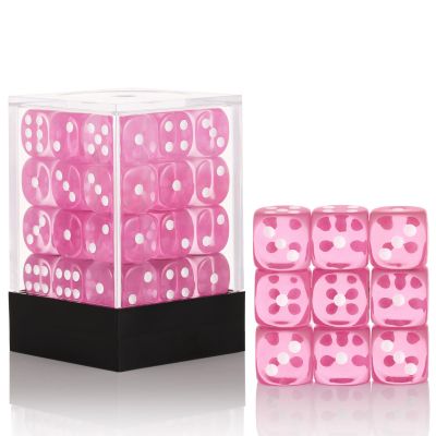 36 of Pack 12MM 6 Sided MINI Dice Set,Translucent Colors Game Dice Set, 6 Sided Standard Colored Dices for Tenzi, Farkle, Yahtzee, Bunco or Teaching Math, with Portable Plastic Box(Pink)