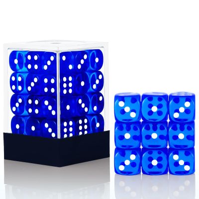 36 of Pack 12MM 6 Sided MINI Dice Set,Translucent Colors Game Dice Set, 6 Sided Standard Colored Dices for Tenzi, Farkle, Yahtzee, Bunco or Teaching Math, with Portable Plastic BoxDark Blue