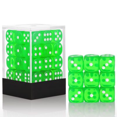 36 of Pack 12MM 6 Sided MINI Dice Set,Translucent Colors Game Dice Set, 6 Sided Standard Colored Dices for Tenzi, Farkle, Yahtzee, Bunco, with Portable Plastic Box(Green)