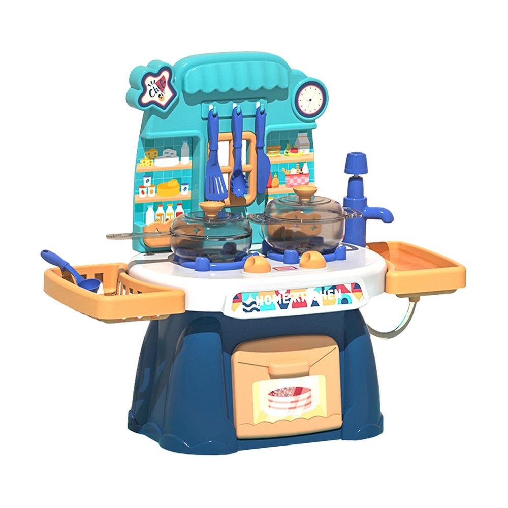 Almencla Play Kitchen Toys Interactive Toys Early Education Play House Kitchenware Set Kitchen Toys with Cookware Accessories for Toddlers Boys Girls, Blue
