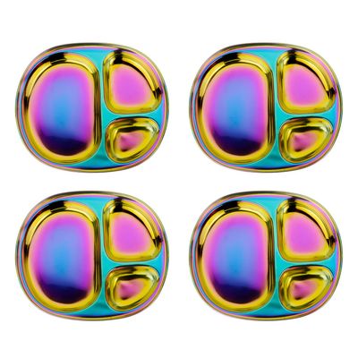 Ahimsa Stainless Steel Plates For Kids, Pediatrician Designed Colorful Divided Plates for Toddlers & Baby, Non Toxic, Unbreakable & Dishwasher Safe, Rainbow Set of 4