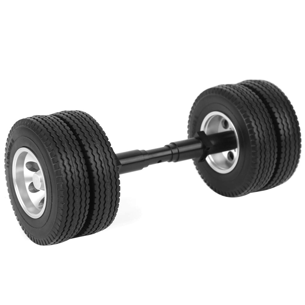 Qiilu Rear Axle Tire Rc Tire Black Rubber Aluminum Alloy Rear Axle Tire DIY Rc Part Sory Fit for Tractor Trailer 1 14 Rc Car Model