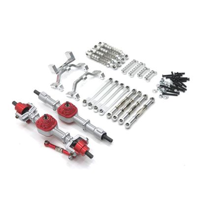 Metal Upgrade Front and Rear Axle Assembly Tie Rod Shock Absorber Kit for MN 1/12 D90 D91 D96 MN98 MN99S MN45 RC Car Parts (Silver)