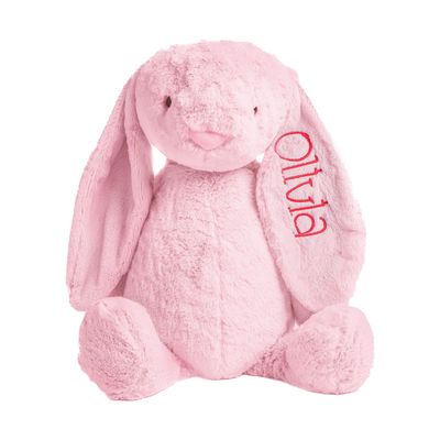 Personalized Super Soft Plush Bunny - Stuffed Animal Toy for Kids - Custom Gift with Embroidered Name on Ear for Easter, (Large, Pink)
