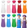 IAGBIBUI Kids Apron and Chef Hat Set, 16 Pieces Boys Girls Kids Apron with 2 Pockets Adjustable for Cooking Classroom Baking Painting, 6-13 Years, Multicolor view 1