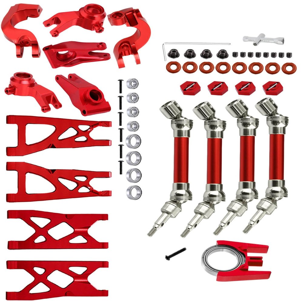 RCMYou Upgrades Part for 1/10 Vorteks/Granite/Senton 4x4 3S Blx & Mega 550,Front Rear Drive Shaft,Arms,Steering Blocks Caster Blocks C-Hubs Stub Axle Carriers,Driveshaft Support,Red