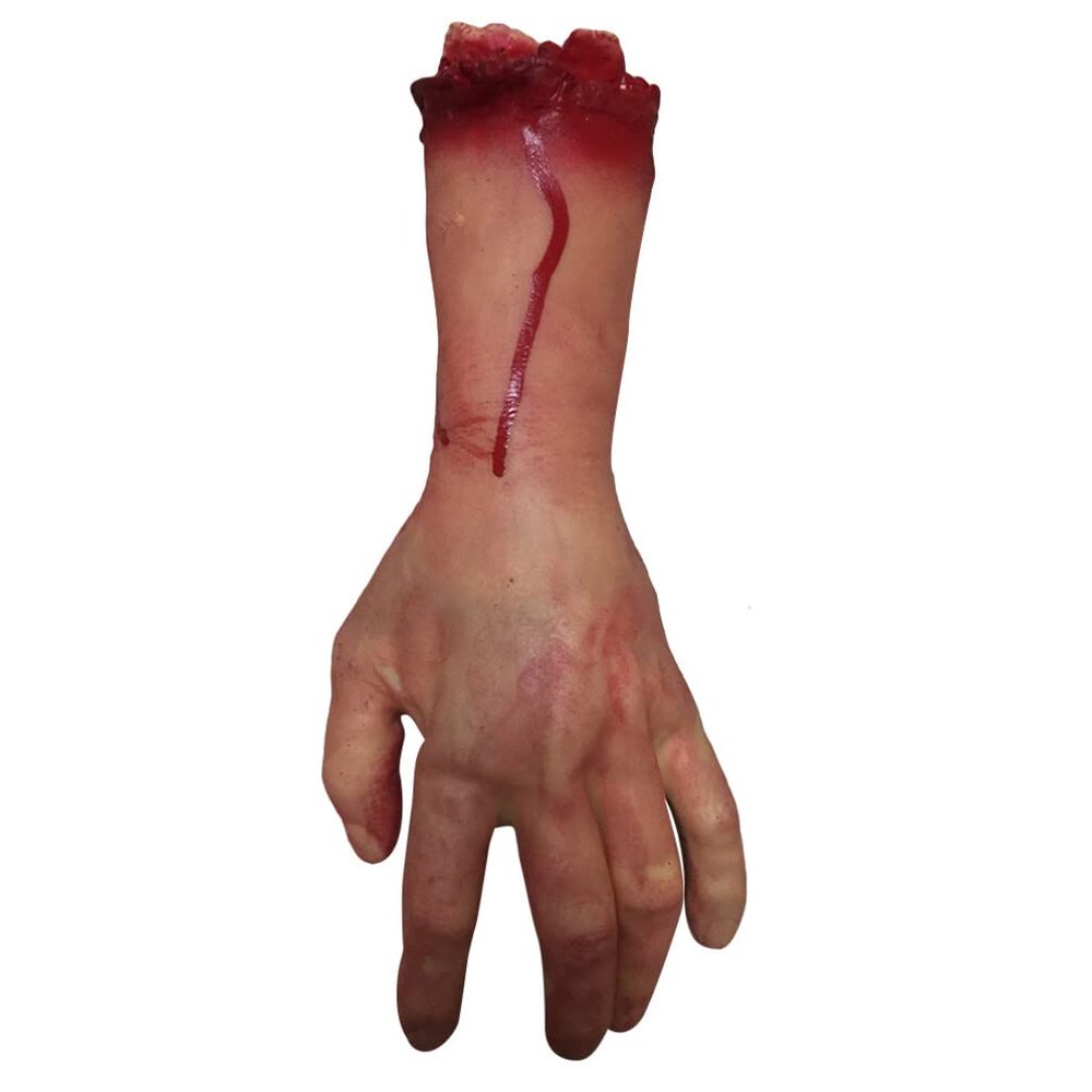 Ciieeo 2PCS Fake Human Arm Hands Halloween Bloody Dead Body Parts Scary Broken Men Hand Blood Horror Halloween Severed Bloody Hands