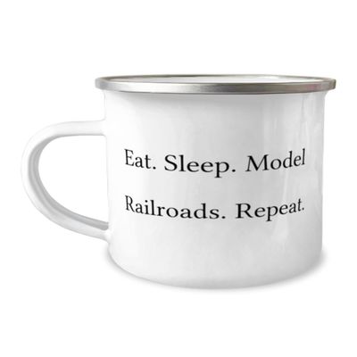 Sarcastic Model Railroads Gifts, Eat. Sleep. Model Railroads. Repeat, Gag 12oz Camper Mug For Friends, From Friends, Model trains, Train sets, Toy trains, Electric trains, train set, Ho scale trains,