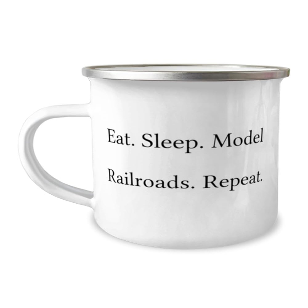 Sarcastic Model Railroads Gifts, Eat. Sleep. Model Railroads. Repeat, Gag 12oz Camper Mug For Friends, From Friends, Model trains, Train sets, Toy trains, Electric trains, train set, Ho scale trains,