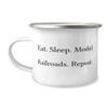 Sarcastic Model Railroads Gifts, Eat. Sleep. Model Railroads. Repeat, Gag 12oz Camper Mug For Friends, From Friends, Model trains, Train sets, Toy trains, Electric trains, train set, Ho scale trains, view 1