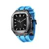 TPUOTI For Apple Watch Band 45mm 44mm With Silicone Strap Shockproof Bumper for iWatch Series 7/SE/6/5/4 Business casual style watch Strap Men Women Military Metal case(Black Sky blue,45MM FOR 7) view 1