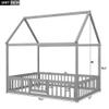 RUNNA Full Size Wood House Bed with Fence and Door, Gray Wash for Girls Boys Childrensuitable or Different People to Exploring Their Imagination (Gray-Fence Bed) view 2