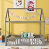 RUNNA Full Size Wood House Bed with Fence and Door, Gray Wash for Girls Boys Childrensuitable or Different People to Exploring Their Imagination (Gray-Fence Bed) view 3