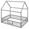 RUNNA Full Size Wood House Bed with Fence and Door, Gray Wash for Girls Boys Childrensuitable or Different People to Exploring Their Imagination (Gray-Fence Bed) view 4