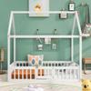 RUNNA Full Size Wood House Bed with Fence and Door, Gray Wash for Girls Boys Childrensuitable or Different People to Exploring Their Imagination (White-Fence Bed) view 3