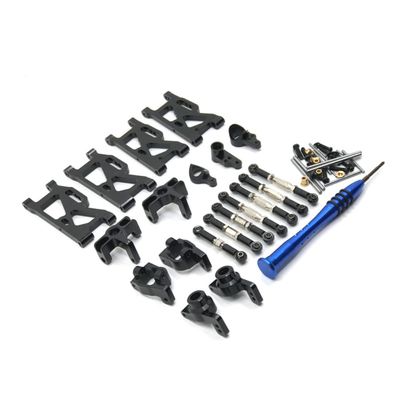 20PC for Wltoys 144001 144002 144010 124016 124017 124018 124019 RC Car Metal Upgrade Modification Parts, Front Rear Swing Arm, C Seat, Rear Wheel Cup, Steering Cup, Steering Group, Tie Rod (Black)