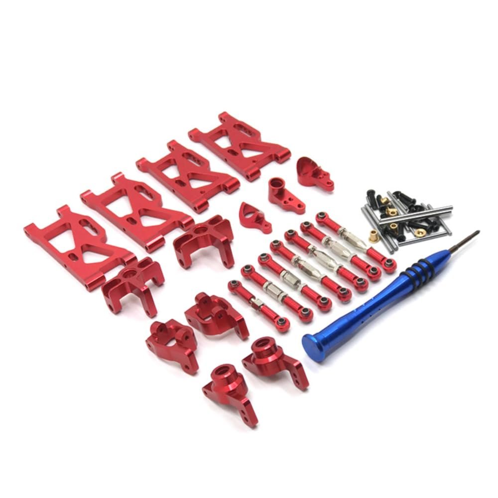 20PC for Wltoys 144001 144002 144010 124016 124017 124018 124019 RC Car Metal Upgrade Modification Parts, Front  Rear Swing Arm, C Seat, Rear Wheel Cup, Steering Cup, Steering Group, Tie Rod (Red)