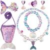 7pcs Halloween Mermaid Jewelry, Mermaid Jewelry Supplies Mermaid Outfit Costume with Handbags Earrings Rings Necklaces Bracelets Hair Clips Dress Up for Halloween Birthday view 1